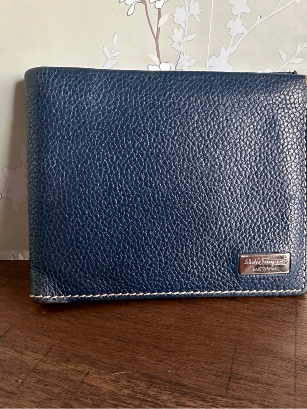 Salvatore Ferragamo Navy Pebbled Leather Bifold Wallet Men’s Italy